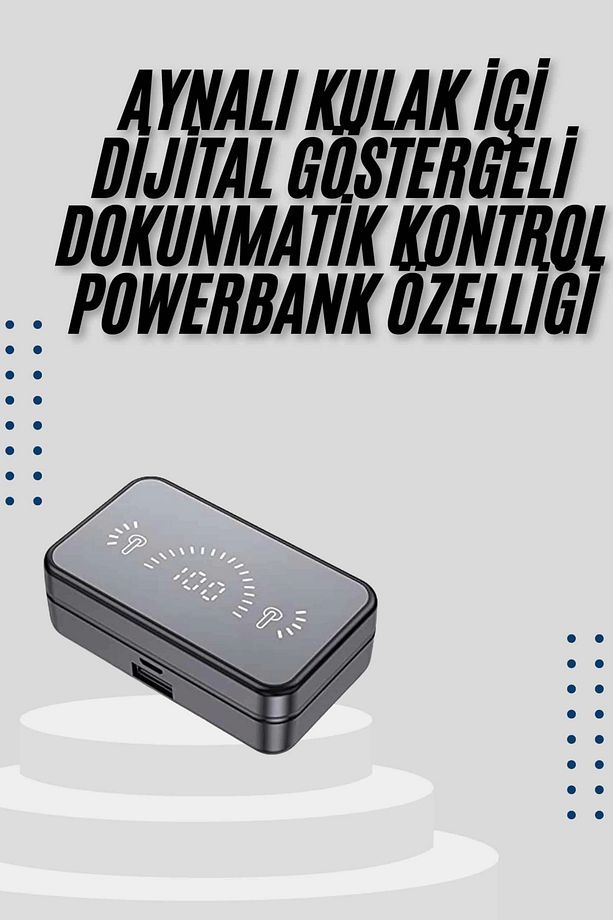 Yeni Nesil Kablosuz Kulaklık Aynalı Powerbank Özellikli Bluetooth Bağlantılı Dijital Göstergeli - 5
