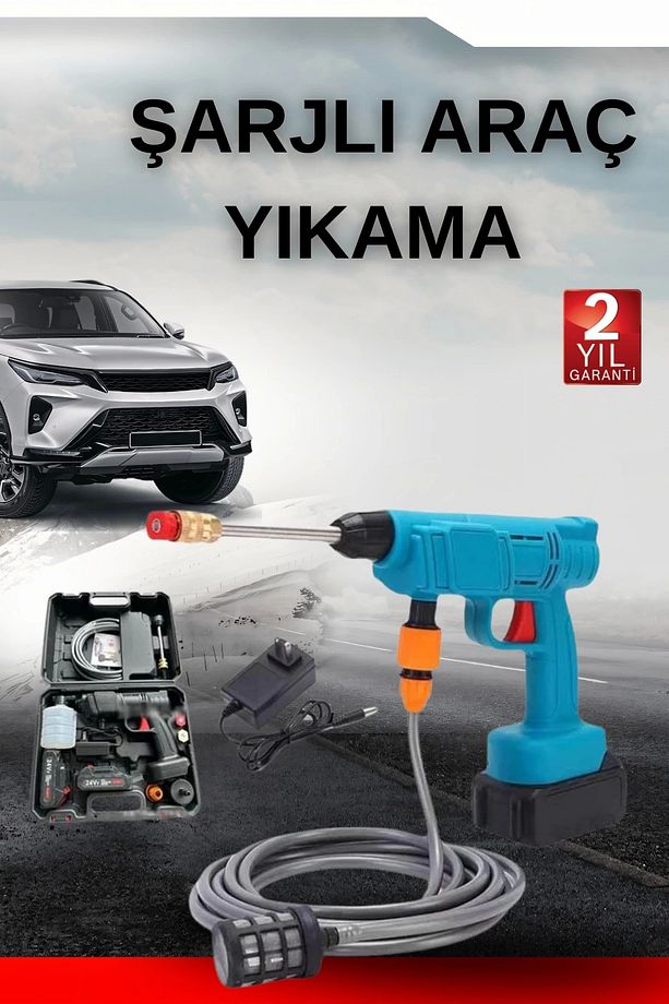 Şarjlı Oto Yıkama, Bahçe Sulama Tabancası Makinesi Yüksek Basınçlı - 1
