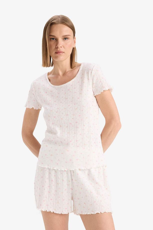 Regular Fit Pijama Takımı Kısa Kollu Üst Esnek Belli Şort-fall In Love E4335ax25sp - 4