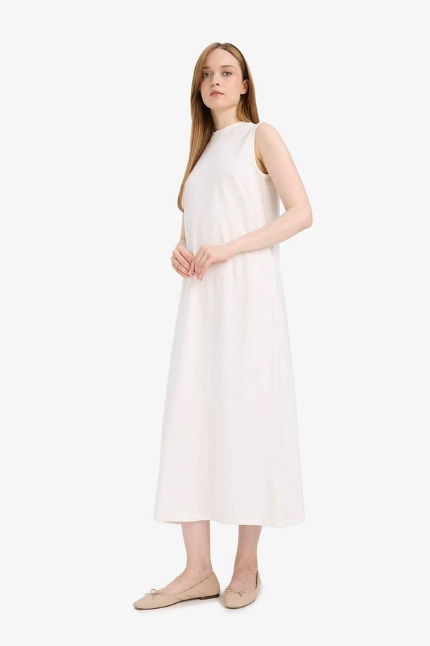 Regular Fit Yarım Balıkçı Yaka Basic Düz Kolsuz Maxi Elbise D4898ax25hs - 3