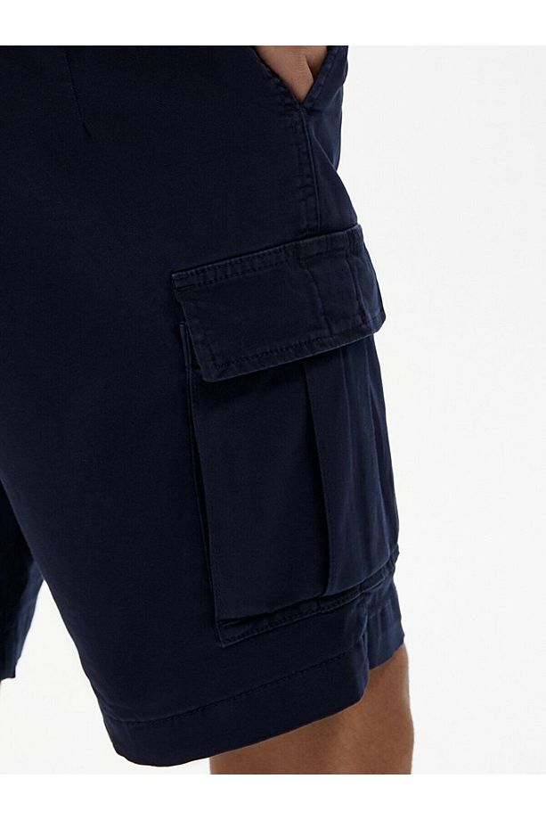 Basıc Gabardin Regular Kargo Lacivert Şort - 4