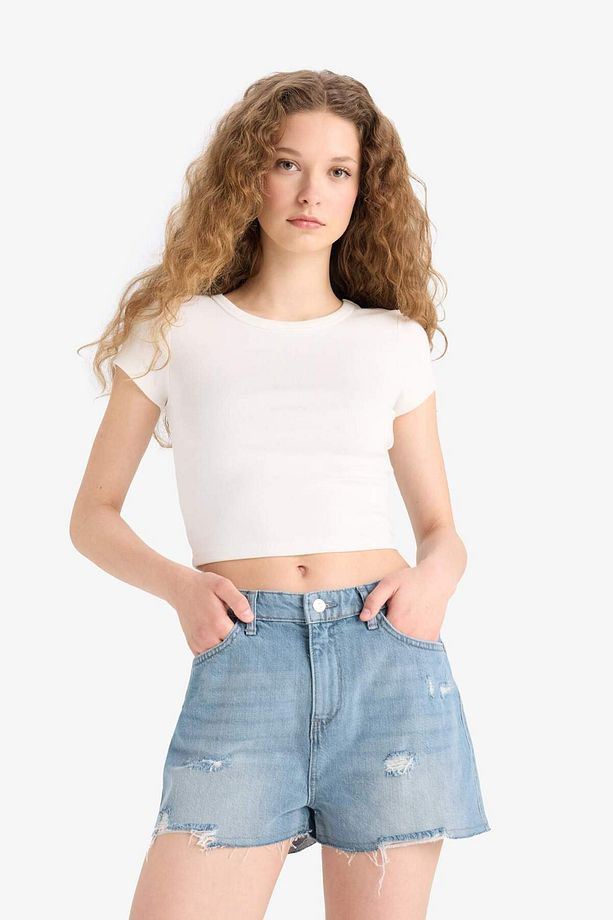 Yüksek Bel Yırtık Detayylı Jean Şort E0499AX25SM - 3