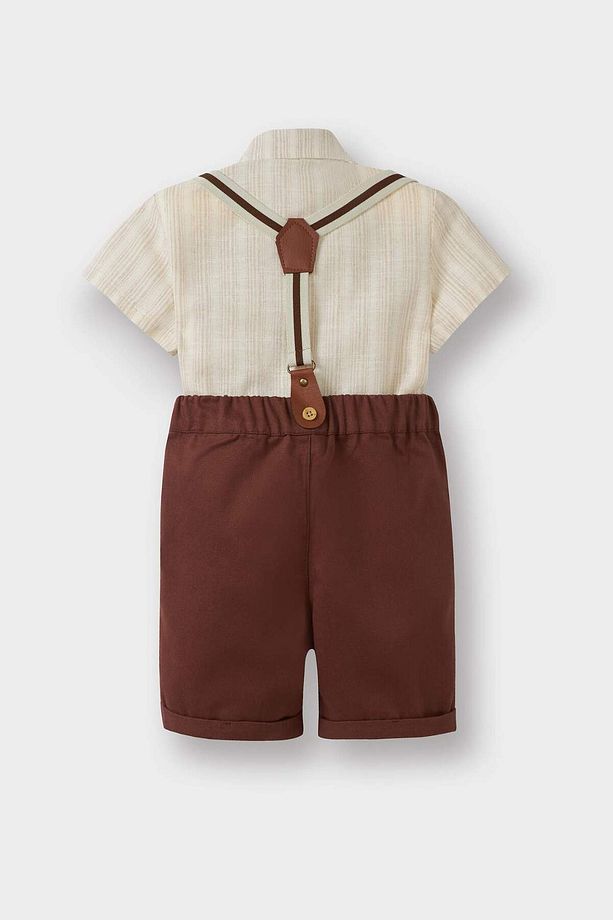 Erkek Bebek 4'lü Takım Çizgili Poplin Gömlek Şort Papyon Pantolon Askısı B8082a525sm - 5