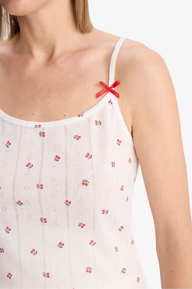 Regular Fit Pijama Takımı Desenli Askılı Pijama Üstü Esnek Belli Şort Pijama Altı-Fall in Love F5774 - 7
