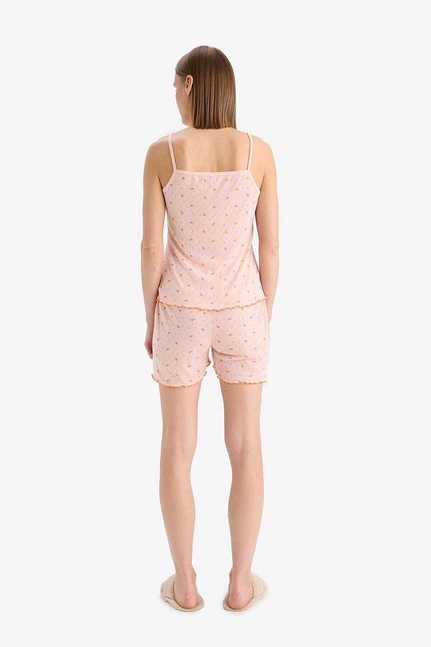 Regular Fit Pijama Takımı Desenli Askılı Pijama Üstü Esnek Belli Şort Pijama Altı-Fall in Love F5774 - 7