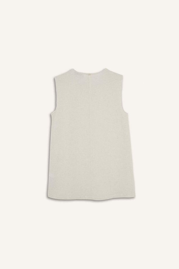 Regular Fit Bisiklet Yaka Basic Düz Keten Karışımlı Kolsuz Tunik D2953AX25SM - 3