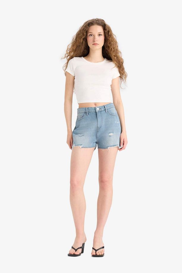 Yüksek Bel Yırtık Detayylı Jean Şort E0499AX25SM - 2