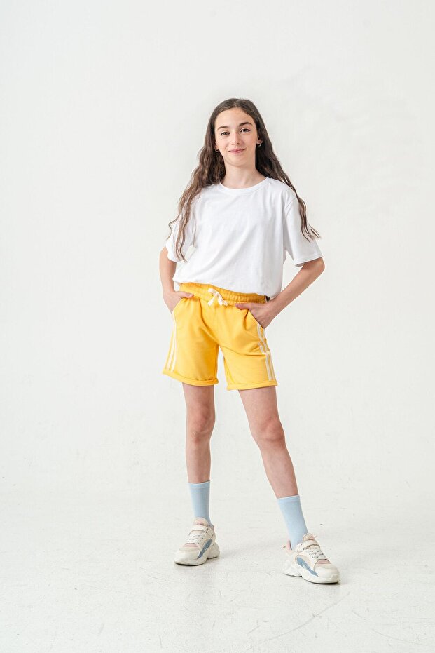 Double Long Girls' Shorts with Side Stripes