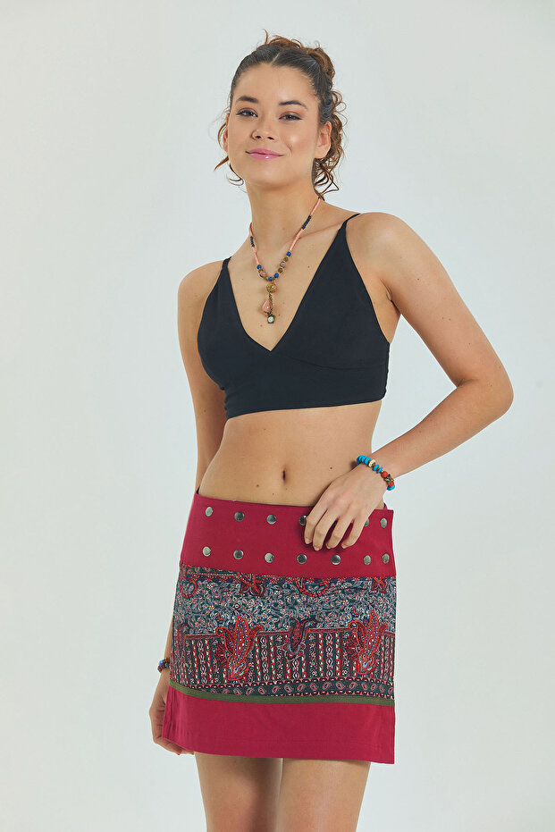 Çıtçıt Kapamalı Patchwork Anvelop Mini Etek - 3