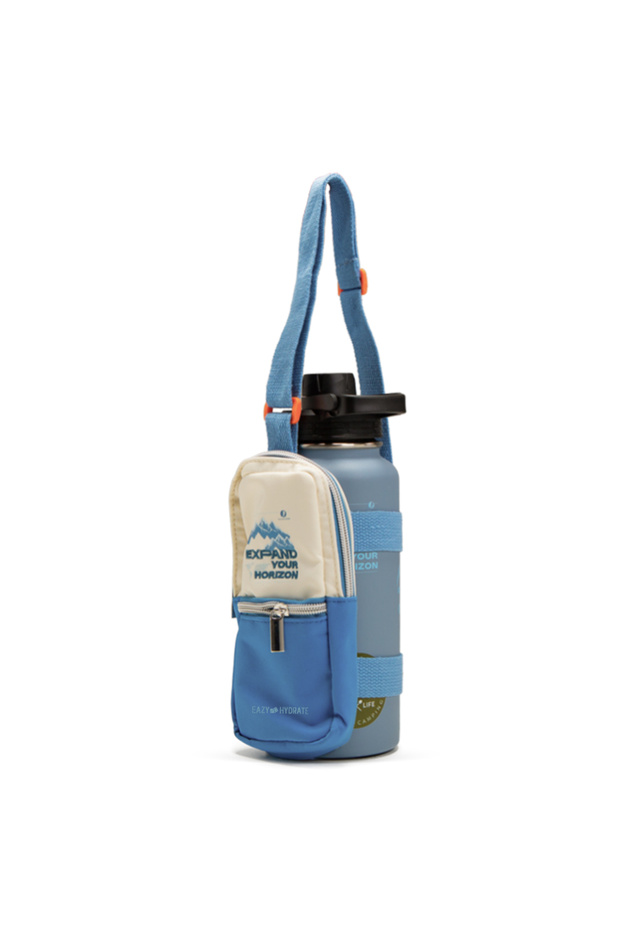 Water Bottle Explorer w/ Travel Sling Bag, 950ml Blue