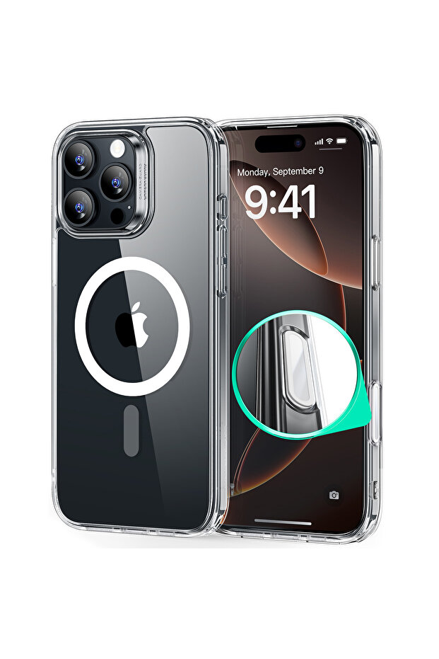 جراب هجين للتحكم في الكاميرا 1500 جرام قفل مغناطيسي لجهاز iPhone 16 Pro شفاف