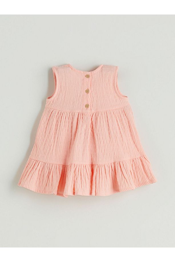 Pembe Bisiklet Yaka Basic Kız Bebek Elbise - 6