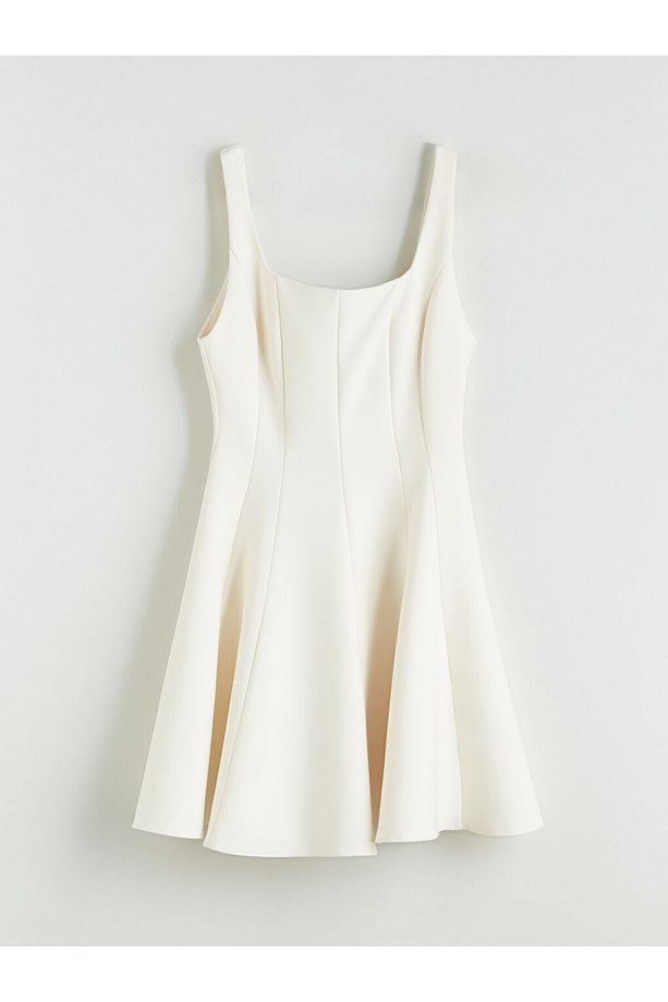 Sari Kare Yaka Peplum Mini Elbise - 5