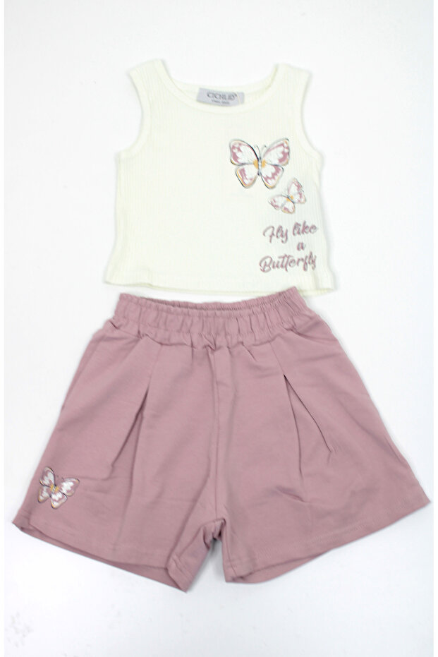 Girl's Butterfly Printed Crop Shorts Set