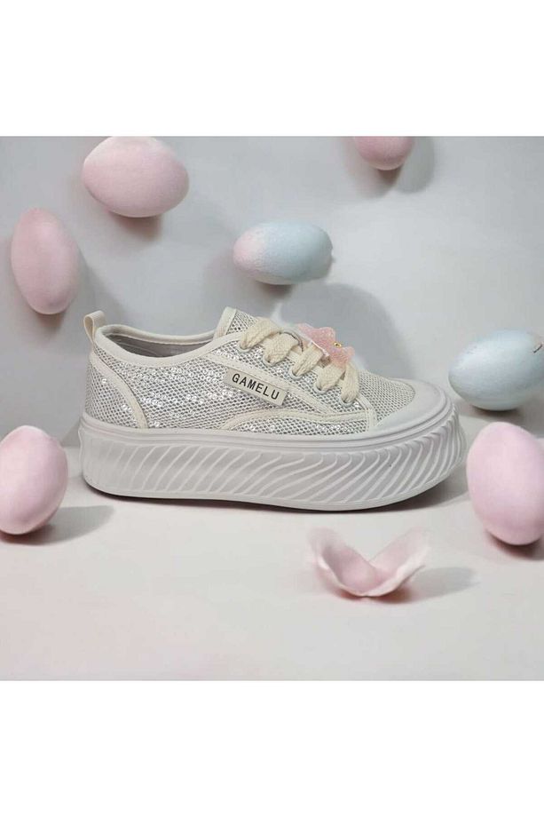 Kadın Triko Fileli Simli Memory Foam Günlük Sneaker Ayakkabı - 2