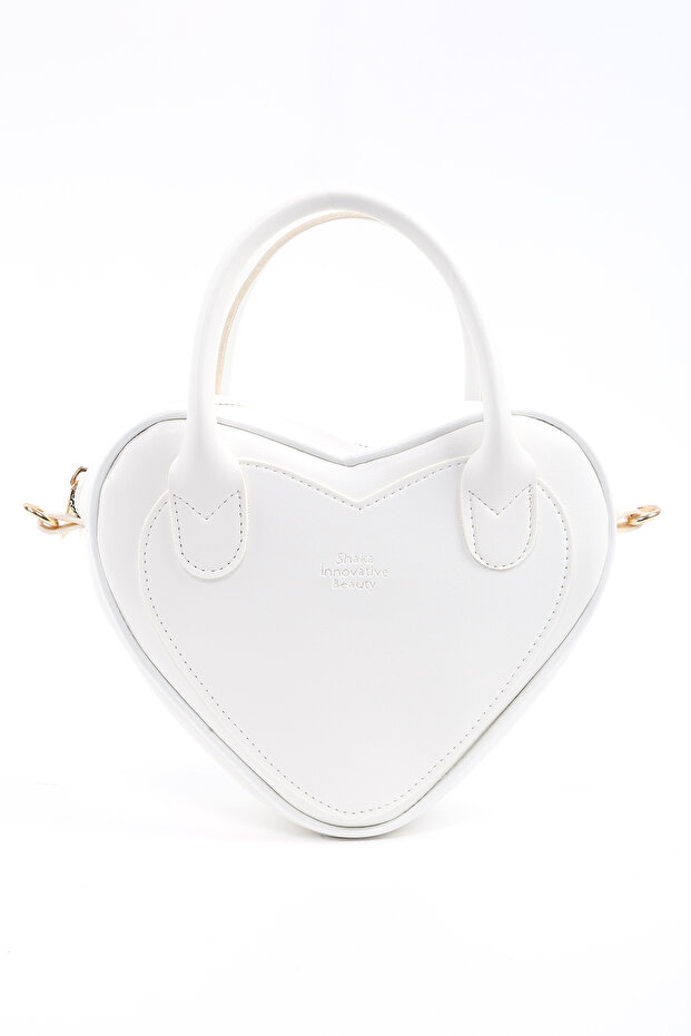 White Shk236 Faux Leather Zippered Single Compartment Heart Model Hand, Arm and Shoulder Bag