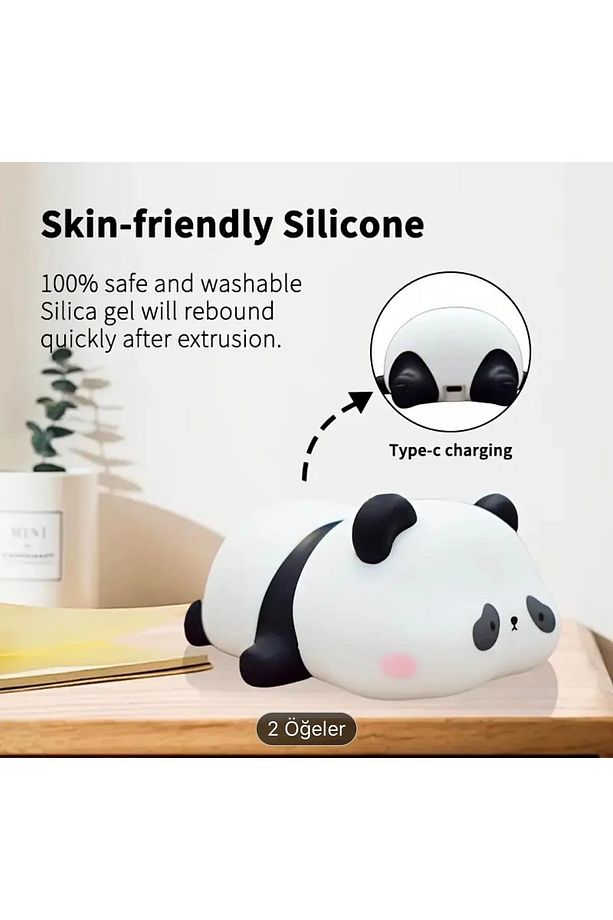 Sevimli Panda LED Gece Lambası, Şarj Edilebilir, Dokunmatik Kontrol, Masaüstü Dekoratif Lamba Hediye - 4