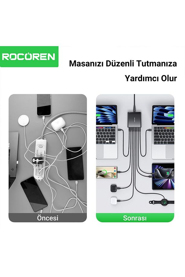 185w 8 Portlu Gan Şarj Cihazı 5*type-c 3*usb-a Notebook Iphone Samsung Uyumlu Şarj Istasyonu - 5