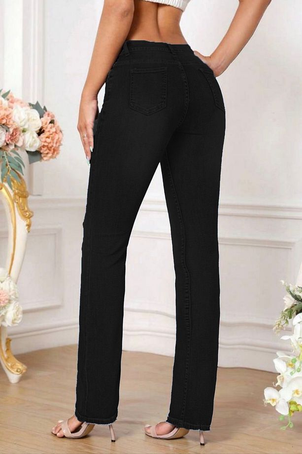 Kadın Boru Paça Yüksek Bel Regular Fit Likralı Pantolon-C607-Siyah - 8