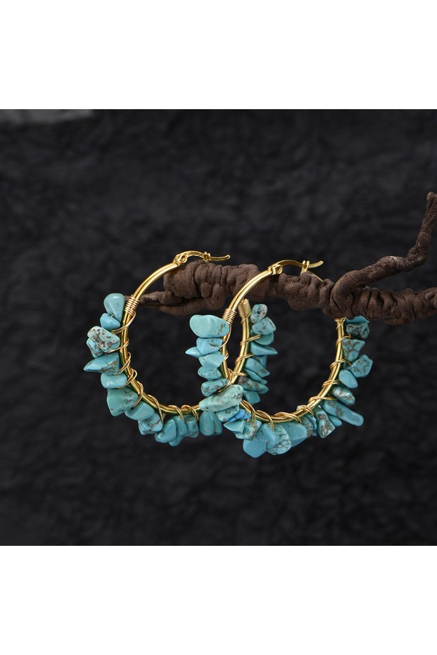 18 A Pair of Fashionable and Creative Round Natural Stone/Turquoise Earrings, Various Colors of Ston
