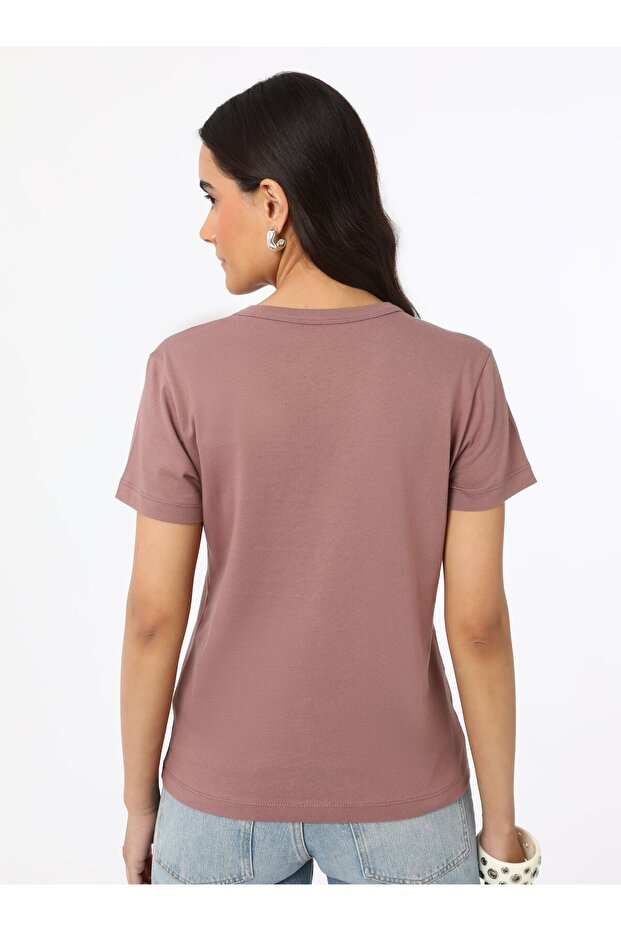 Bisiklet Yaka Basic Kadın Tişört - Gül Kurusu - - 6