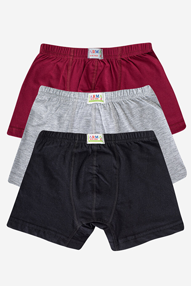 Boy's Cotton Soft and Flexible Lycra Boxer 3 Pcs Burgundy Gray Black