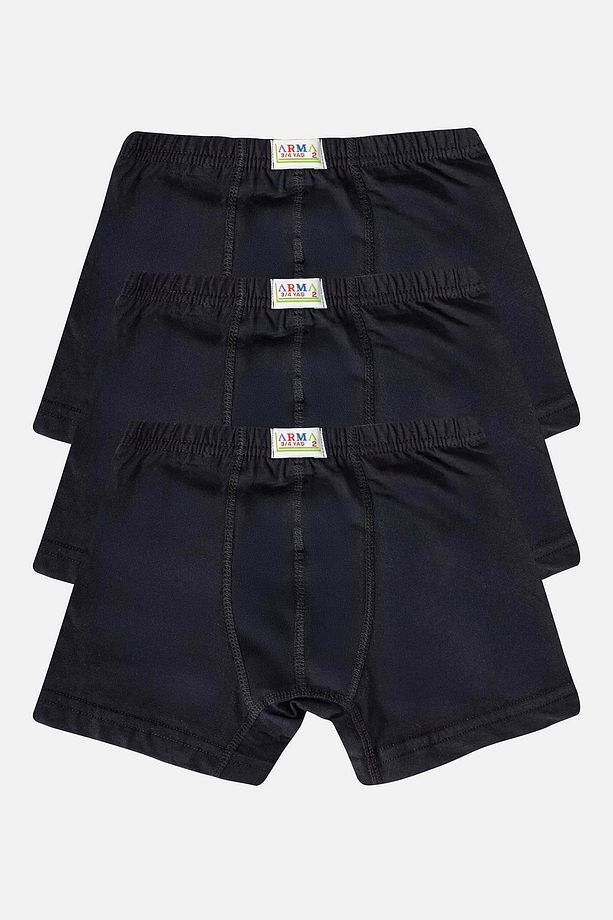 Erkek Çocuk Pamuklu Yumuşak Ve Esnek Likralı Boxer 3'lü Paket Siyah - 1