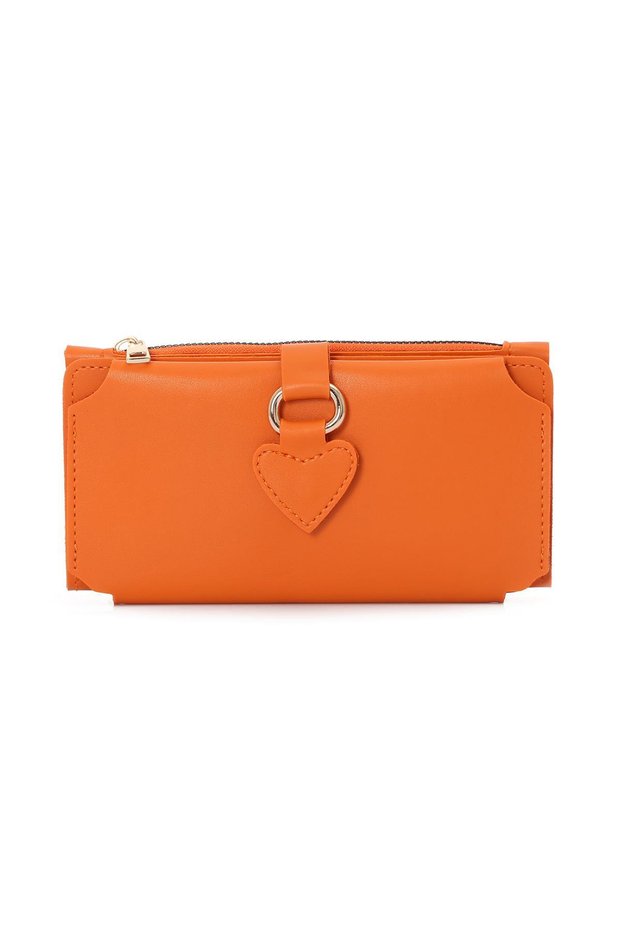 Trendy Women's Wallet with Soft Faux Leather Cell Phone Compartment and Heart Detail - Xd-Nisa-Orange