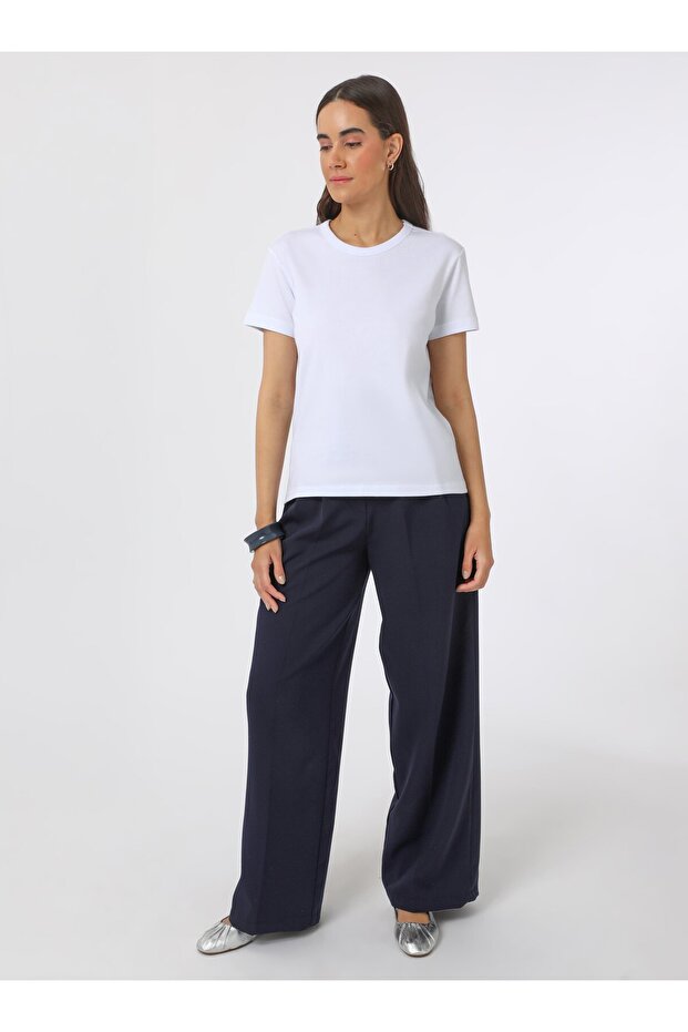 Bisiklet Yaka Basic Kadın Tişört - Beyaz - - 3