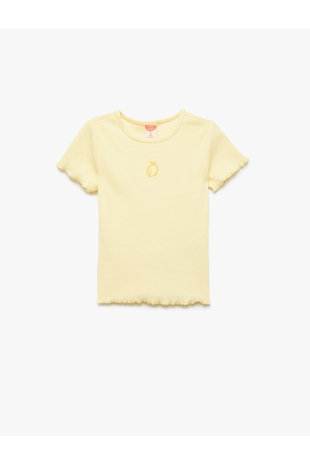 Short Sleeve Crew Neck Cotton Lemon Embroidered T-Shirt