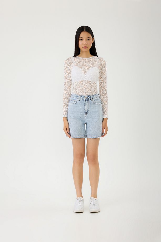 Taş İşlemeli Denim Şort - 1