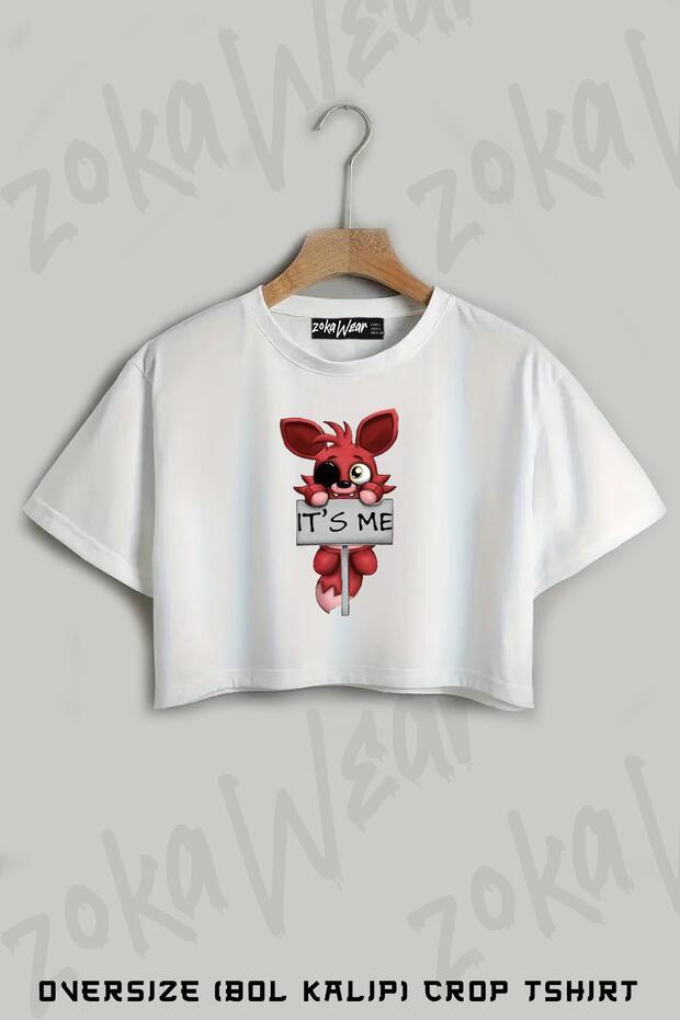 Fnaf Five Nights at Freddys Foxy Fox Printed Oversize Crop T-Shirt