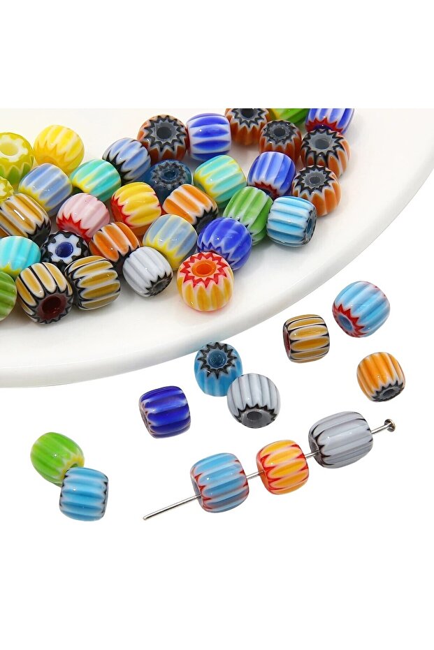 6mm 30PCs style1 30pcs Glass Thousand Flowers Nepalese Pumpkin Beads Scattered Beads Handmade DIY Ha