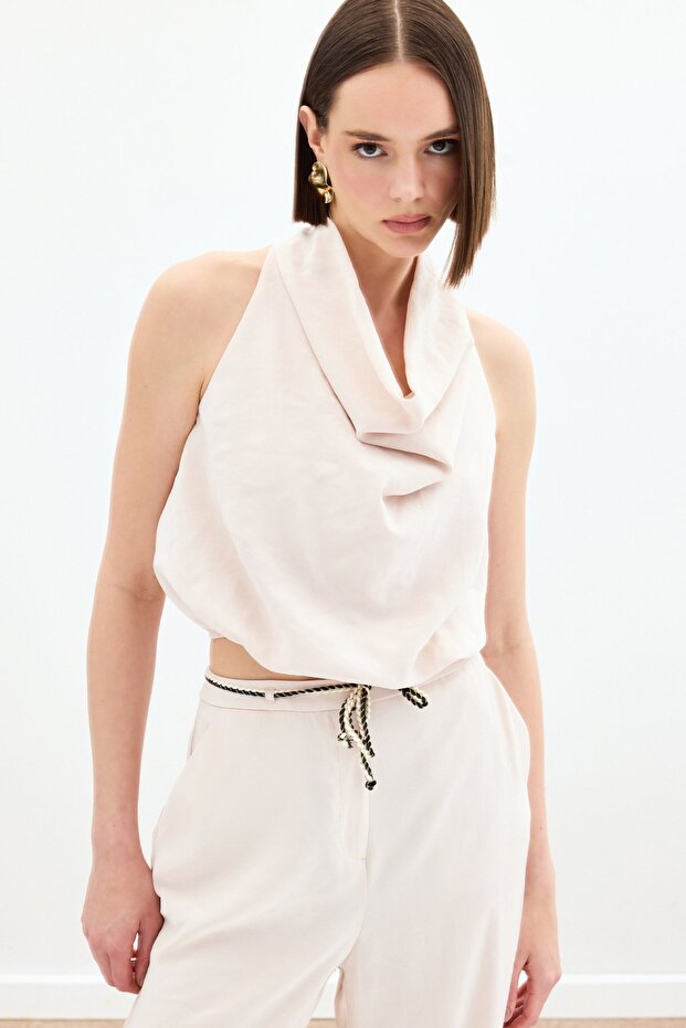 Degaje Yaka Bluz - Bej - 2