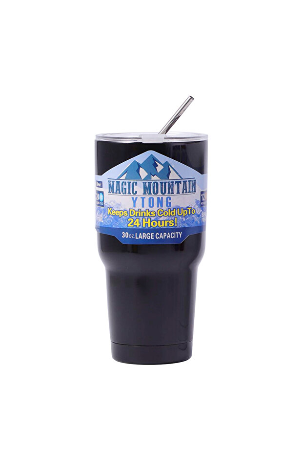 900ml Black Magic Stainless Steel Freeze Thermos Cup with Straw Ice Coffee Drink Vacuum Insulated Bo