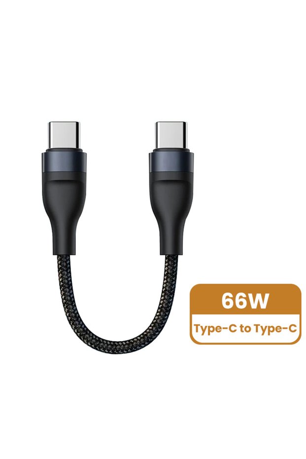 كابل بيانات c-c 66 واط 0.25 متر، كابل بيانات سريع الشحن من USB C إلى Type C، كابل قصير 66 واط من النوع C لهاتف iPhone 1