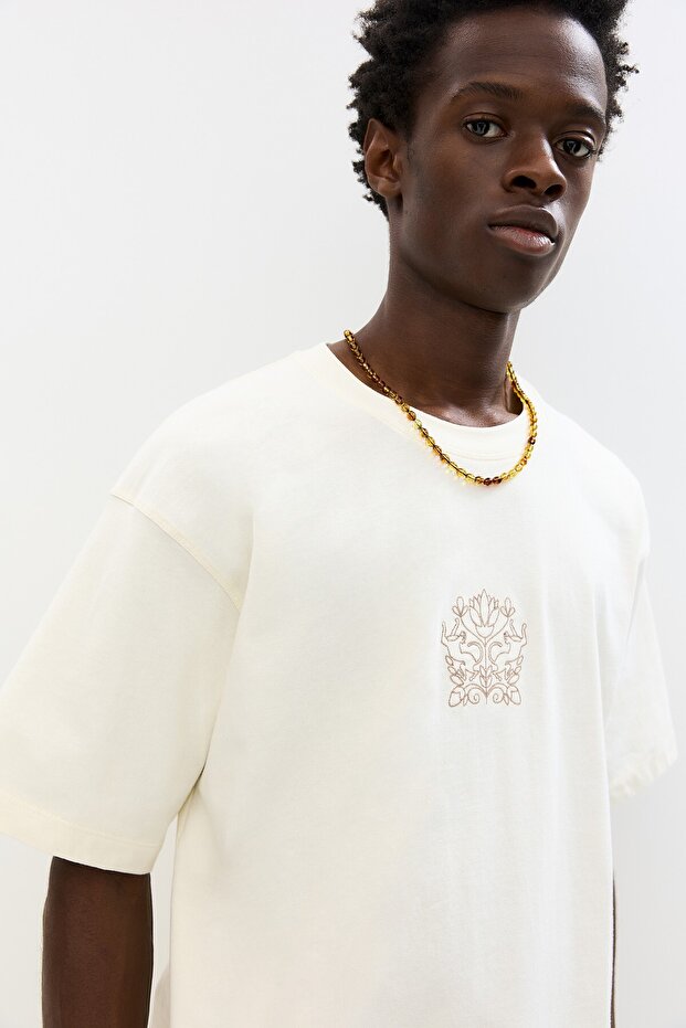 Çiçek işlemeli t-shirt - 4