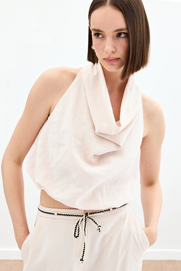 Degaje Yaka Bluz - Bej - 7