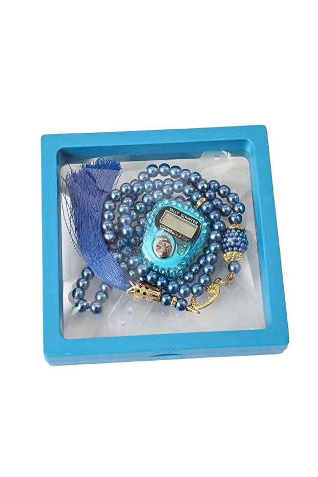 Digital Elegance 99 Glass Bead Tasbeeh Gift Set with Digital Counter Blue