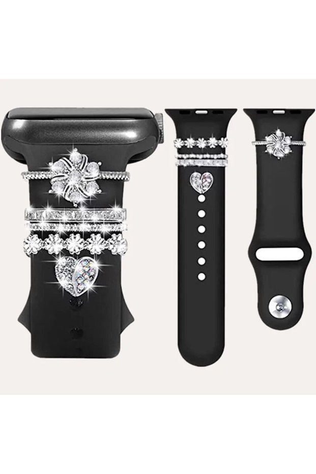 Silvery Sparkling Love Heart With Rhinestone Decorative Ring Set For Iwatch Series Smartwatch Wristb