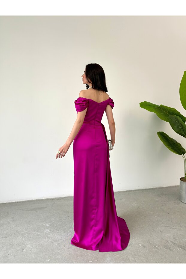 Rochie de seară drapată cu umeri - 4