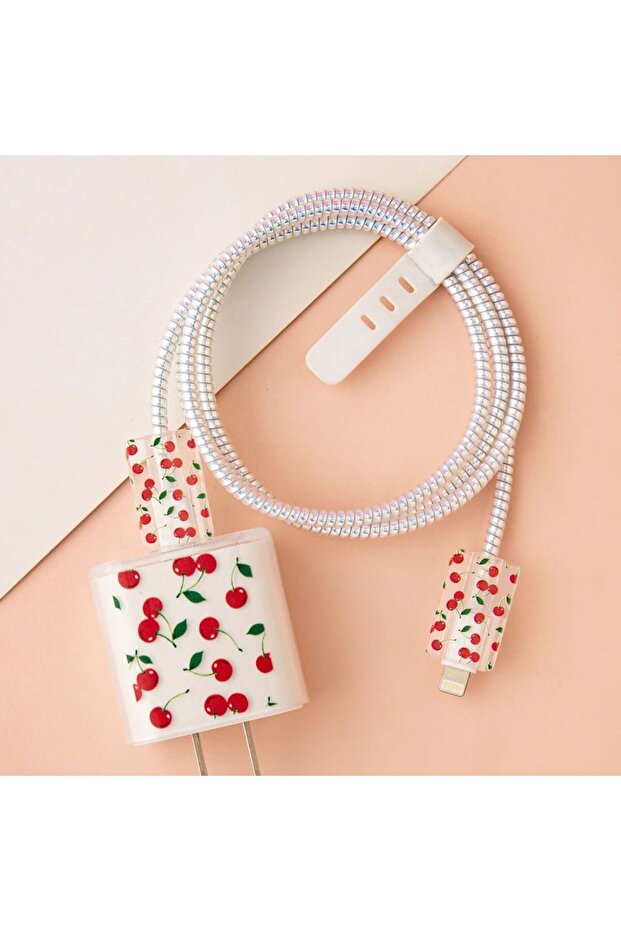 XFDZ03016500 غطاء حماية شاحن بنمط كرز لطيف لهاتف iPhone 20 وات 18 وات محول شاحن USB