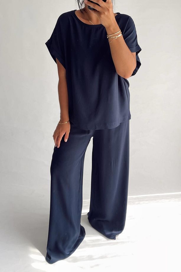 Lacivert Pamuk Pijama Takımı - 7