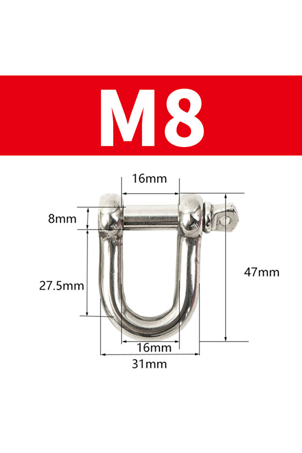 M8-1Pcs 304 عقدة مستقيمة على شكل حرف D قصيرة من الفولاذ المقاوم للصدأ خطافات ربط على شكل حرف D لتجهيز القوارب