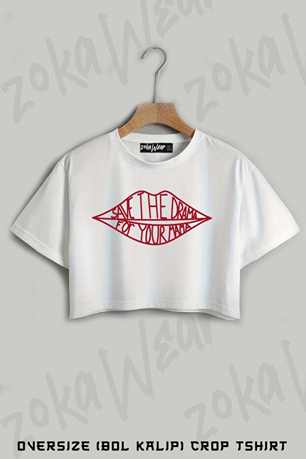 Save the Drama for Your Mama Printed Oversize Crop T-Shirt