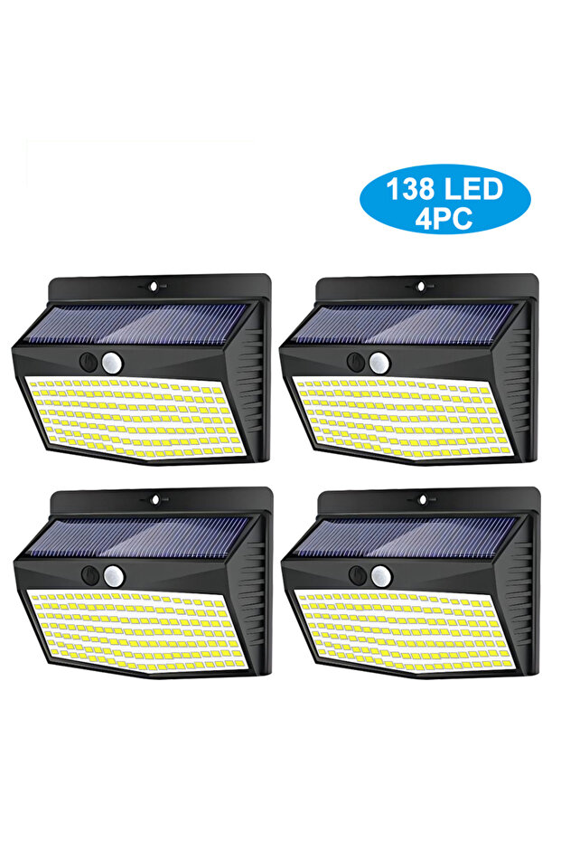4PCS 138LED 138 LED Solar Light Outdoor Solar Wall Lamp Human Body Sensor 3 Mode Waterproof Garden