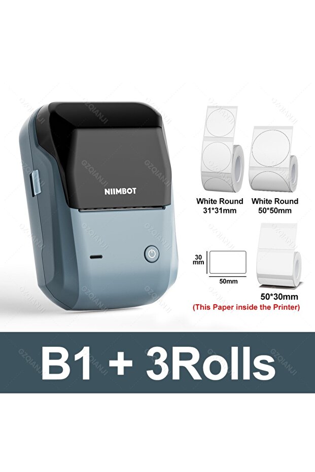 B1 إضافة 3 لفات Niimbot B1 طابعة ملصقات حرارية صغيرة محمولة ذاتية اللصق بتقنية البلوتوث F
