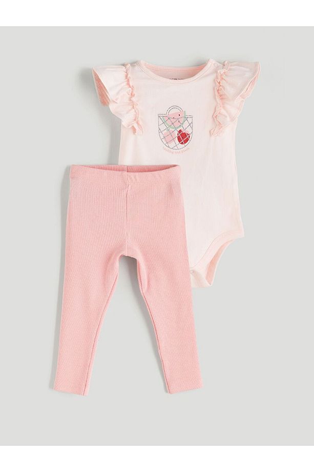 LCW baby Meyve Baskılı Kız Bebek Çıtçıtlı Body ve Tayt 2'li - 1