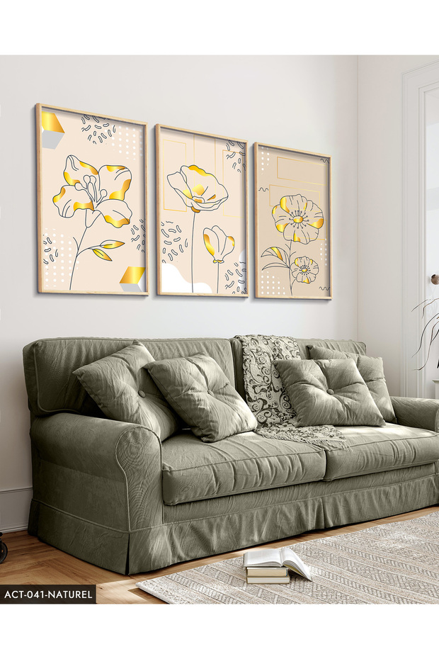 Drawing Flower 3 Piece Wooden Framed Painting Act