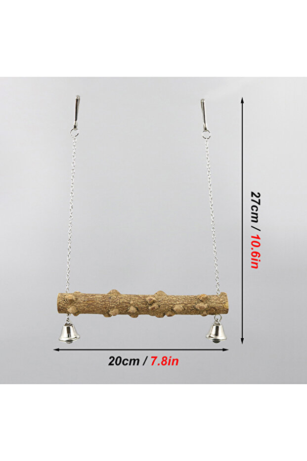 As shown Wood Parrot Stand Pole Swing Toy with Bell for Bird Tiger Skin Claw Grinding Beak Grinding
